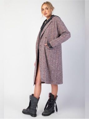 New! Easel Tweed Black/White Long Lightweight Coat Size S-M